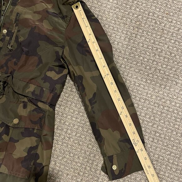 J. CREW Perfect Rain Jacket Womens Size Small Sp Green Camo Cinch Waist Hooded - Picture 8 of 8
